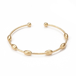 Real 18K Gold Plated Rack Plating Brass Cuff Bangles, Long-Lasting Plated Oval Bead Bangles for Women Men, Cadmium Free & Lead Free, Real 18K Gold Plated, Inner Diameter: 2-3/8 inch(5.9cm)