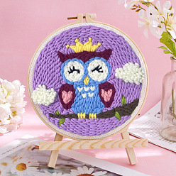 Owl Punch Embroidery Supplies Kits, including Embroidery Fabric & Yarn, Instruction Sheet, Owl, 220mm