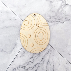Oval 10piezas de artesanía de madera con forma de huevo con tema de Pascua, recortes de madera sin terminar, con cuerda de cáñamo, oval, huevo: 8x6cm