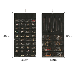 Черный 48-карманный прямоугольный складной рулон ювелирных изделий из нетканого материала, настенные подвесные органайзеры для подвесок, Серьги, Кольца, хранение браслетов, чёрные, 86x43 см