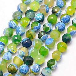 Green Yellow Natural Fire Crackle Agate Bead Strands, Round, Grade A, Faceted, Dyed & Heated, Green Yellow, 8mm, Hole: 1mm, about 47pcs/strand, 15 inch