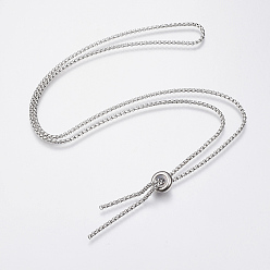 Couleur Acier Inoxydable 304 fabrication de collier de chaîne de boîte en acier inoxydable, avec des perles d'arrêt de curseur, couleur inox, 25.6 pouce (65 cm), 2mm