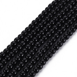 Black Glass Beads Strands, Round, Black, 2mm, Hole: 0.6mm, about 185~206pcs/strand, 14.37~14.76 inch(36.5~37.5cm)