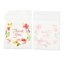 Colorful Rectangle OPP Self-Adhesive Bags, with Word Thank You and Flower Pattern, for Baking Packing Bags, Colorful, 17.4x14x0.02cm, 100pcs/bag