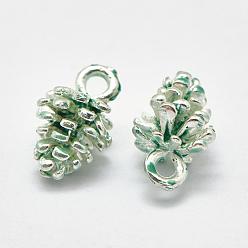 Green Spray Painted Alloy Charms, Pine Cone, Green, 12x7x7mm, Hole: 2mm