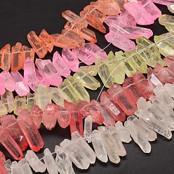 Mixed Color Natural Quartz Crystal Beads Strands, Nuggets, Tusk Shape, Dyed, Mixed Color, 6~9x18~26mm, Hole: 1mm about 46pcs/strand, 16 inch