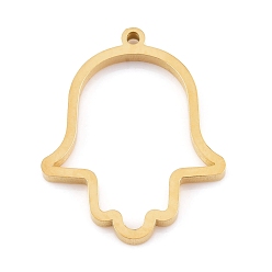 Real 24K Gold Plated Ion Plating(IP) 304 Stainless Steel Open Back Bezel Pendants, Double Sided Polishing, Hamsa Hand/Hand of Fatima/Hand of Miriam, Real 24K Gold Plated, 33x26.5x3mm, Hole: 2mm