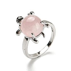 Cuarzo Rosa Anillo abierto de tortuga de cuarzo rosa natural, anillo de latón platino, tamaño de EE. UU. 8 1/2 (18.5 mm)