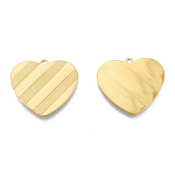 Real 18K Gold Plated Ion Plating(IP) 304 Stainless Steel Pendants, Heart, Real 18K Gold Plated, 24.5x27x1mm, Hole: 1.6mm