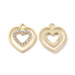 Oro Aleación con colgantes de diamantes de imitación de cristal, encantos del corazón, dorado, 19.5x18x2 mm, agujero: 2 mm