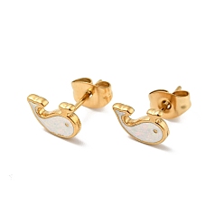 White Enamel Dolphin Stud Earrings with 316 Surgical Stainless Steel Pins, Gold Plated 304 Stainless Steel Jewelry for Women, White, 6x8mm, Pin: 0.8mm