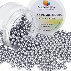Gray Pearlized Glass Pearl Round Beads, Dyed, Gray, 6mm, Hole: 0.7~1.1mm, about 400pcs/box