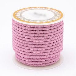 Pink Braided Cowhide Leather Cord, Leather Rope String for Bracelets, Pink, 4mm, about 5.46 yards(5m)/roll