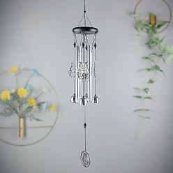 Owl Wood Hanging Wind Chime Decor, with Platinum Iron Column Pendants, for Home Hanging Ornaments, Owl, 640x95mm