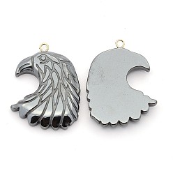 Non-magnetic Hematite Non-magnetic Synthetic Hematite Pendants, Grade AA, with Brass Findings, Eagle/Hawk Charm, 34x25x4.5mm, Hole: 1.5mm