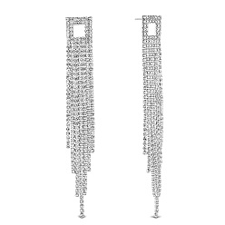 Platinum SHEGRACE Alloy Stud Earrings, with Rhinestone, Platinum, 114.5x15mm