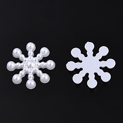 Creamy White ABS Plastic Imitation Pearl Cabochons, Flower, White, 15x15x2.5mm, about 1000pcs/bag