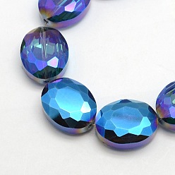 Royal Blue Faceted Electroplate Crystal Glass Oval Beads Strands, Rainbow Color Plated, Royal Blue, 20x16x8mm, Hole: 1mm, about 35pcs/strand, 27.5 inch