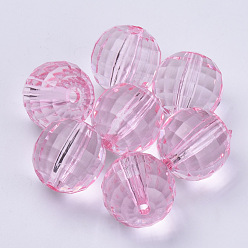 Pink Perles acryliques transparentes, facette, ronde, rose, 8x8mm, trou: 1.5 mm, environ 1770 pcs / 500 g