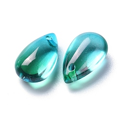 Dark Turquoise Transparent Glass Charms, Dyed & Heated, Teardrop, Dark Turquoise, 13.5x8x5.5mm, Hole: 1mm
