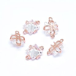 Real Rose Gold Plated Brass Micro Pave Cubic Zirconia Links, Square, Clear, Real Rose Gold Plated, 10x7x4mm, Hole: 0.8mm