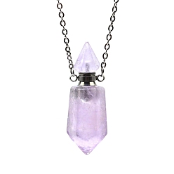 Amethyst Natural Amethyst Bullet Perfume Bottle Necklaces, with Alloy Cable Chains, 17.72 inch(45cm)