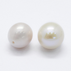 Floral White Natural Cultured Freshwater Pearl Beads, Half Drilled, Potato, Floral White, 9~10x10~14mm, Hole: 0.8mm