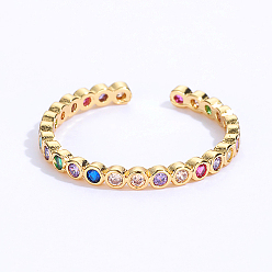 Golden Stainless Steel Open Cuff Rings with Colorful Cubic Zirconia, Golden, Inner Diameter: 16~18mm