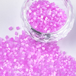 Orchid Glass Bugle Beads, Round Hole, Imitation Cat Eye, Orchid, 2~2.5x1.5~2mm, Hole: 0.8mm, about 30000pcs/bag