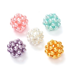 Color mezclado Cuentas redondas tejidas, con cuentas redondas de perlas de vidrio perlado pintado al horno, color mezclado, 17 mm, agujero: 4 mm