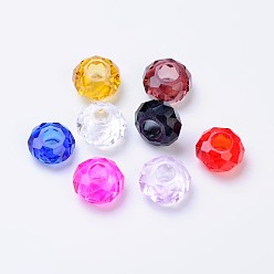 Couleur Mélangete Perles européennes en verre, facettes rondelle, couleur mixte, 14x8mm, Trou: 5mm