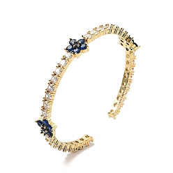 Azul de Medianoche Brazaletes abiertos con flor de circonita cúbica, joyas de latón chapado en oro real 18k para mujer, azul medianoche, diámetro interior: 2-1/4 pulgada (5.7 cm)