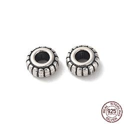 Antique Silver 925 Sterling Silver Corrugated Beads, Flat Round, Antique Silver, 4x2mm, Hole: 1.6mm