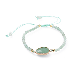 Aventurine Verte Bracelets de perle tressés verts naturels ajustables, avec les accessoires en laiton, facette, 2-1/8 pouce (5.4 cm)