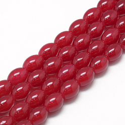 Rouge Foncé Cuisson perles de verre peintes brins, ovale, jade d'imitation, rouge foncé, 8~8.5x6~6.5mm, Trou: 1.5mm, Environ 96 pcs/chapelet, 32.2 pouce
