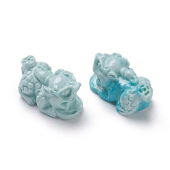 Light Cyan Synthetic Coral Beads, Dyed, Curved, Pi Xiu, Light Cyan, 9.5x18x9.2mm, Hole: 1.2mm