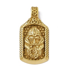 Antique Golden Ion Plating(IP) 304 Stainless Steel Manual Polishing Pendants, Norse Odin Viking Talisman Man with Triple Horn Charm, Antique Golden, 47.5x23.5x5.5mm, Hole: 7x5mm