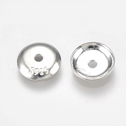 Silver 925 Sterling Silver Bead Caps, Apetalous, with 925 Stamp, Flat Round, Silver, 7x1mm, Hole: 1mm, about 6mm inner diameter