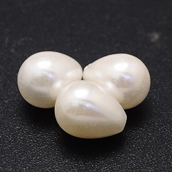 Blanc Perles nacrées de coquilles, la moitié foré, larme, blanc, 13~14x10mm, Trou: 1mm