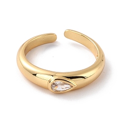 Real 18K Gold Plated Teardrop Cubic Zirconia Dome Ring for Her, Adjustable Cuff Finger Ring, Cadmium Free & Lead Free, Real 18K Gold Plated, US Size 6 1/2(16.9mm)