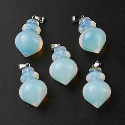 Opalite Opalite Pendants, Pointed Bottle Charms, with Platinum Plated Iron Snap on Bails, 32.5~35x16~17mm, Hole: 3x5.5mm