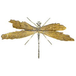 Amarilla Oscura Estatuilla de libélula de insecto de turmalina natural electrochapada, con fornituras de aleación, para adorno de escritorio, vara de oro oscuro, 110~140 mm