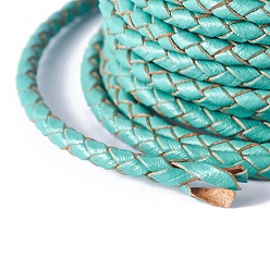 Turquesa Cordón trenzado de cuero, cable de la joyería de cuero, material de toma de bricolaje joyas, con carrete, turquesa, 3.3 mm, 10 yardas / rodillo