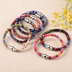Mixed Color Nylon Cloth Cord Bracelets, with Platinum Plated Brass Magnetic Clasps, Mixed Color, 200x6mm