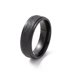 Electrophoresis Black Textured 201 Stainless Steel Flat Finger Ring for Women, Electrophoresis Black, Inner Diameter: 17mm