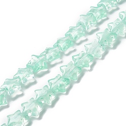 Turquoise Pâle Transparent perles de verre brin, étoiles, turquoise pale, 10x10x4mm, Trou: 0.8mm, Environ 40 pcs/chapelet, 13.39~14.17 pouce (34~36 cm)