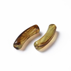 Kaki Foncé Perles acryliques bicolores, pierre d'imitation, tube incurvé, kaki foncé, 31x9.5x7.5mm, Trou: 1.8mm, environ345 pcs / 500 g