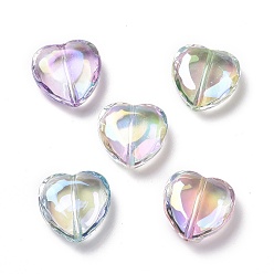 Color mezclado Cuentas de acrílico iridiscente arcoíris chapadas en uv, corazón, color mezclado, 22x22x9 mm, agujero: 1.6 mm