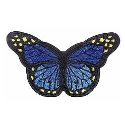 AceroAzul Apliques de mariposa, computarizado bordado paño hierro en remiendos, accesorios de vestuario, acero azul, 45x80 mm