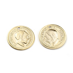 Chapado en Oro Real de 24K Encantos de bronce, larga duración plateado, encantos de monedas, redondo plano con edward vii, real 24 k chapado en oro, 12.5x0.7 mm, agujero: 1 mm